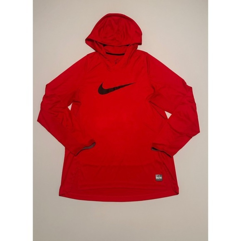 Nike Elite Mens Dri-FIT Hooded Training Shirt Red Black 776123-657 Size M